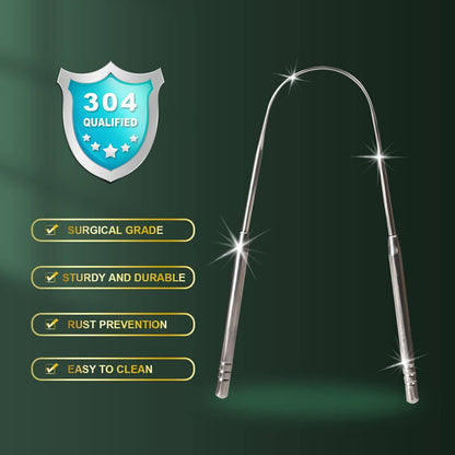2 Pack Tongue Scraper, 100% Surgical 304 Stainless Steel Tongue Cleaner