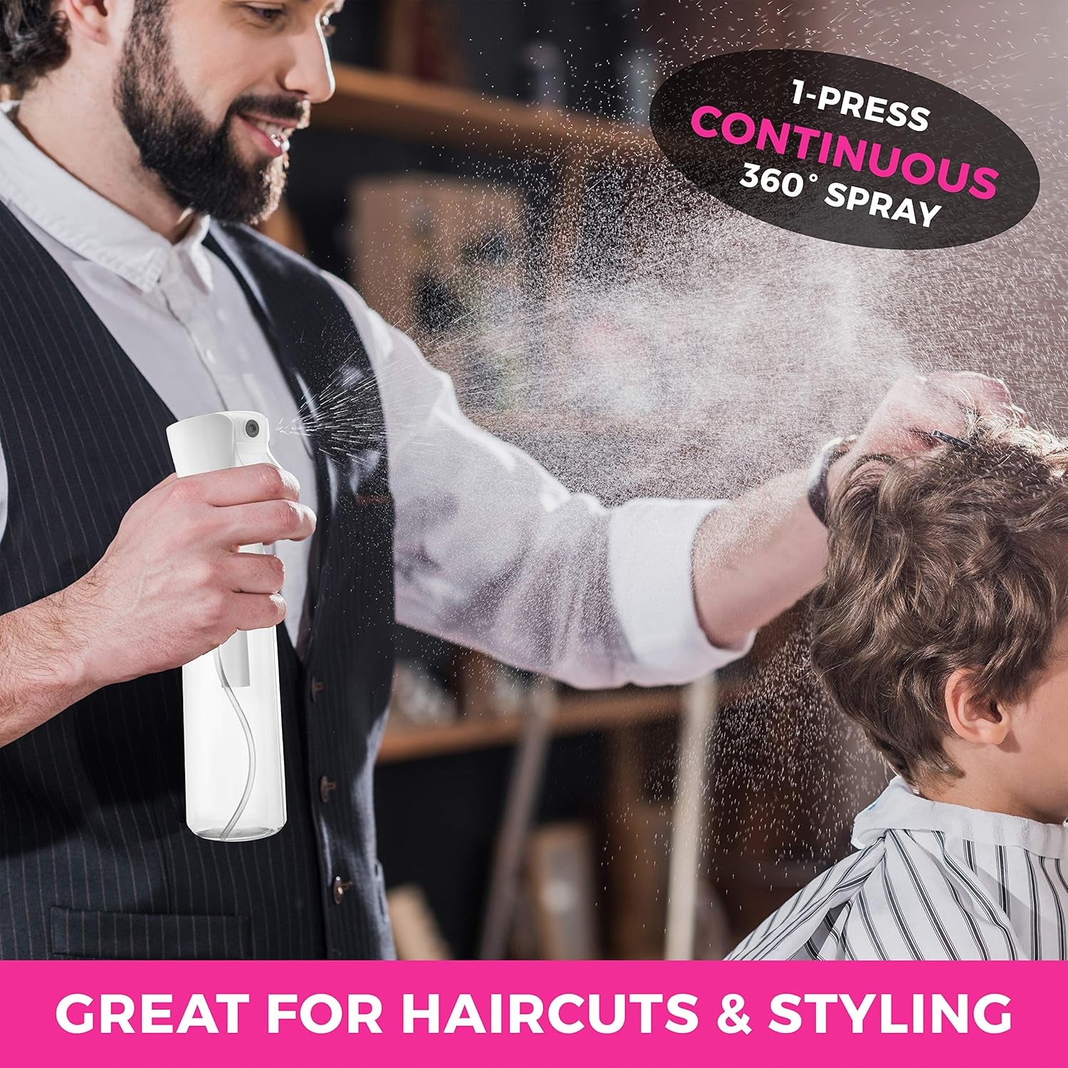 Hair Spray Bottle Continuous Water Mister Spray Empty Ultra Fine for Hair Styling, Pets, Plants, Cleaning, Misting & Skin Care, Salons, for Taming Hair in Morning, Curly Hair, Essential Oil
